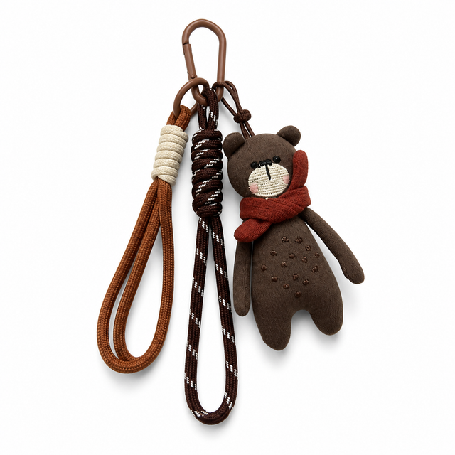 Fabric Bear Doll Bag Charm – Handmade Rope Keychain