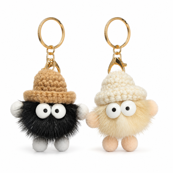 Fluffy Pom Pom Bag Charm Keychain – Cute Plush Backpack Pendant