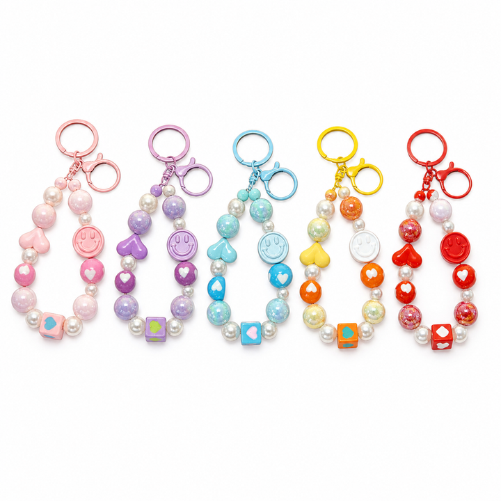 Smiley Heart Beaded Keychain – Phone, Bag & Backpack Charm