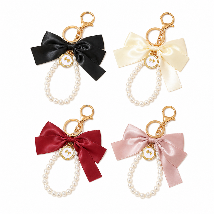 Oversized Pearl Bow Keychain – Handmade Beaded Bag Charm