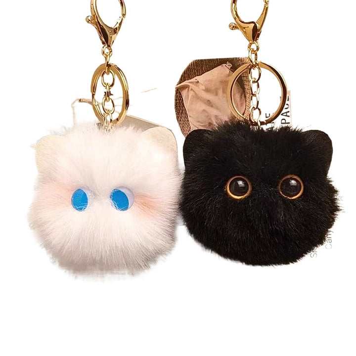 Big-Eyed Plush Cat Keychain – Cute Backpack Bag Charm