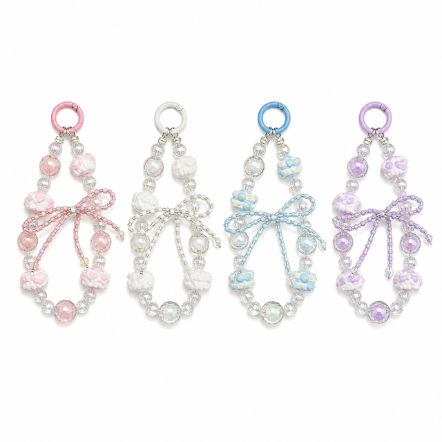Acrylic Cake Bow Phone Charm – Beaded Keychain & Bag Pendant