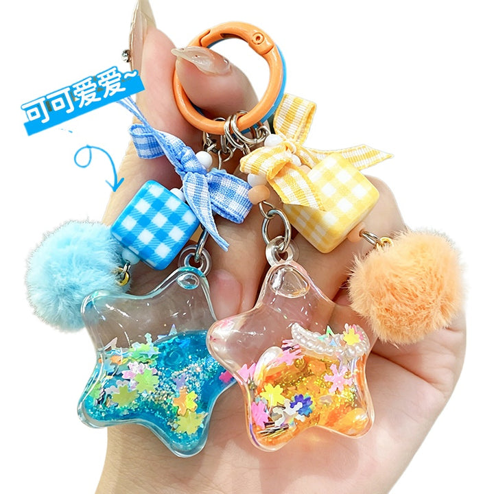 Glitter Star Quicksand Keychain – Acrylic Bow Bag Charm