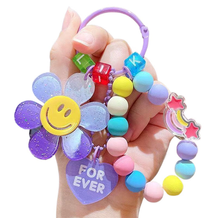 Sunflower Smiley Beaded Keychain – Colorful Bag Charm