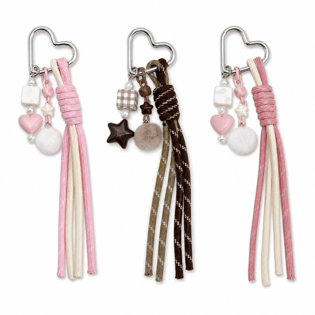 Braided Heart Bag Charm Keychain – Colorful Purse Pendant