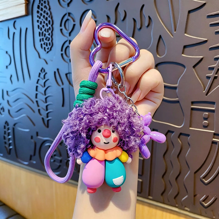 Curly Clown Doll Bag Charm – Colorful Plush Keychain