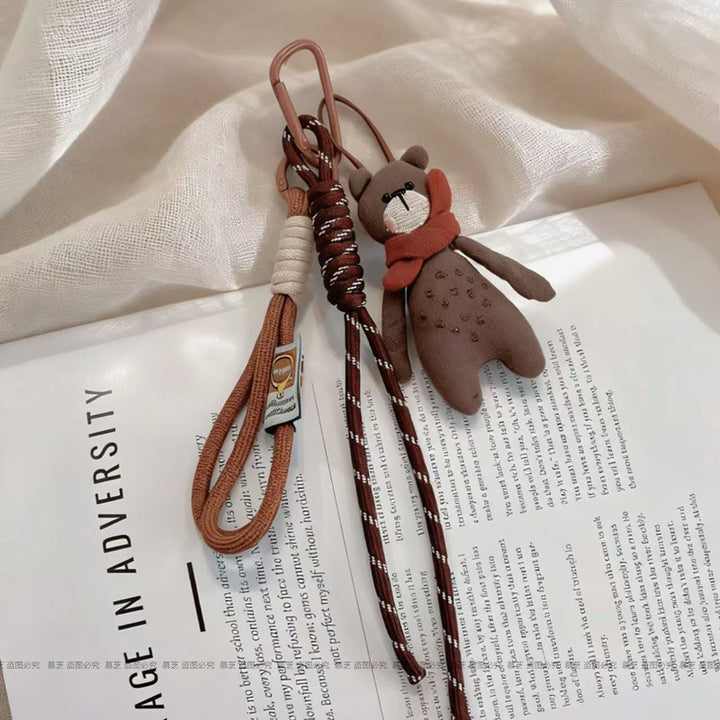 Fabric Bear Doll Bag Charm – Handmade Rope Keychain