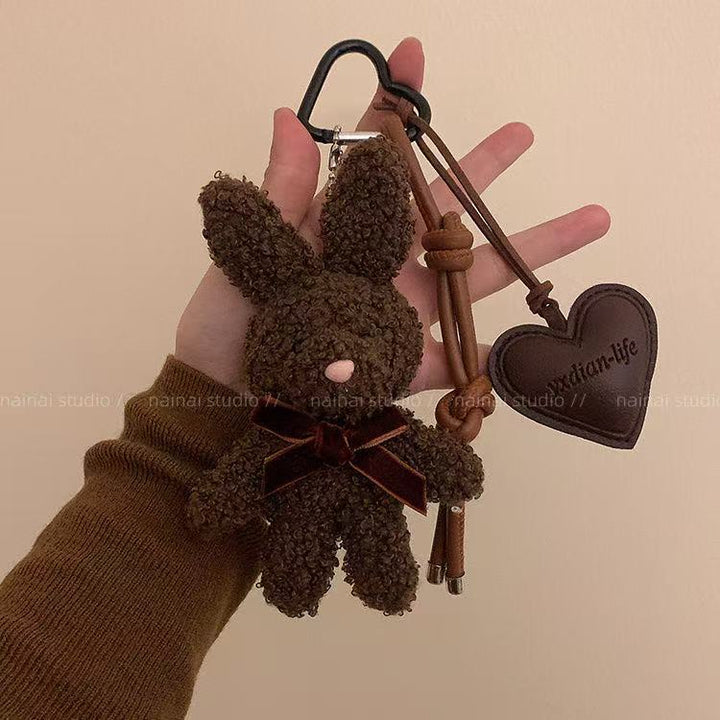 Plush Bunny Heart Bag Charm – Cute Leather-Style Keychain
