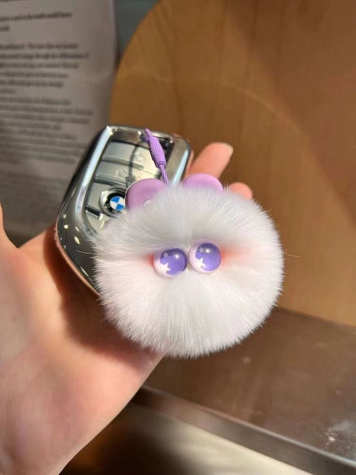 Fluffy Cat Pom Pom Keychain – Cute Star-Eye Bag Charm