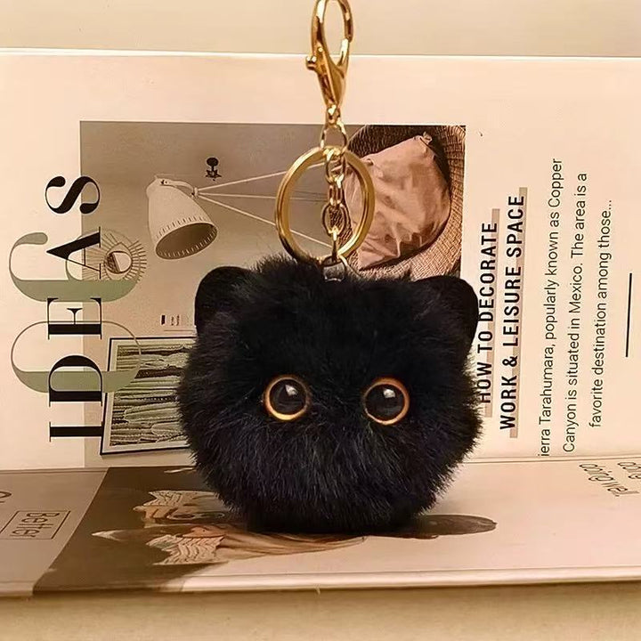 Big-Eyed Plush Cat Keychain – Cute Backpack Bag Charm