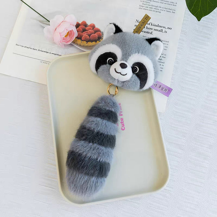 Long-Tail Animal Plush Keychain – Raccoon Fox Cat Bag Charm