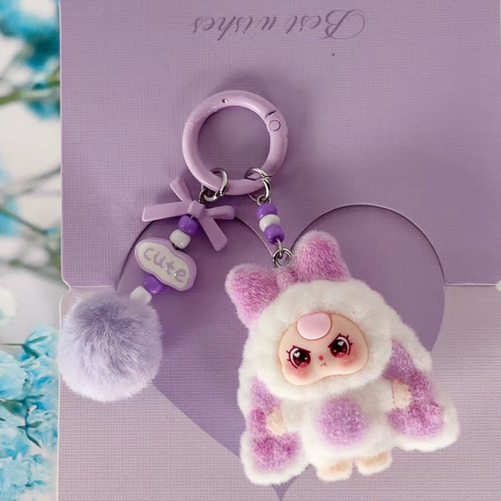 Flocked Bow Doll Keychain – Cute Backpack & Purse Charm