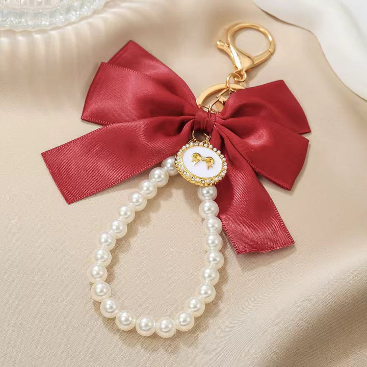 Oversized Pearl Bow Keychain – Handmade Beaded Bag Charm