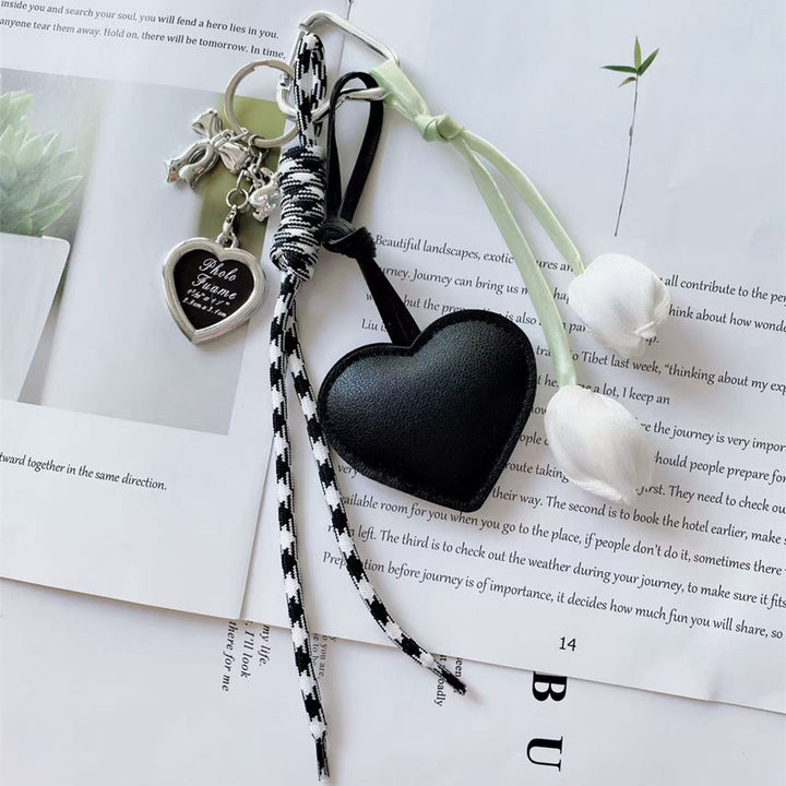Leather Tulip Heart Bag Charm – Braided Rope Keychain