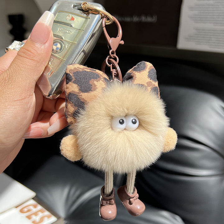 Leopard Pom Pom Keychain – Fluffy Animal Print Bag Charm