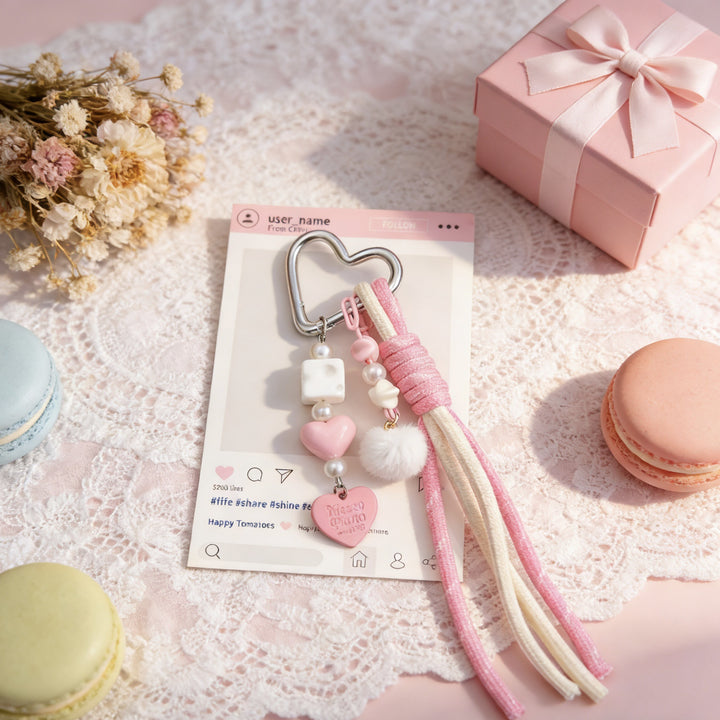 Braided Heart Bag Charm Keychain – Colorful Purse Pendant