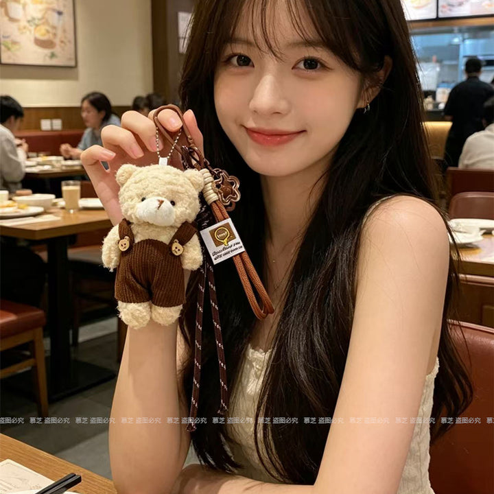 Plush Overalls Bear Bag Charm – Cute Backpack Keychain