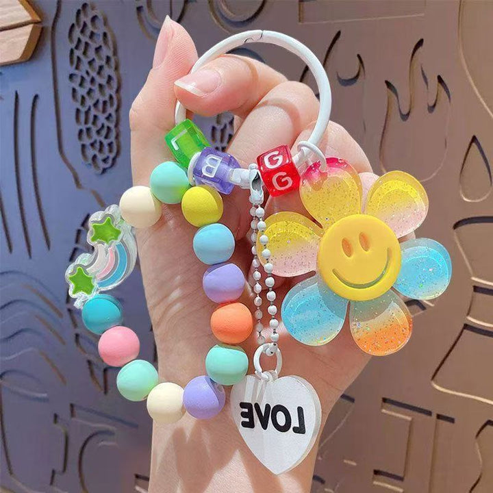 Sunflower Smiley Beaded Keychain – Colorful Bag Charm