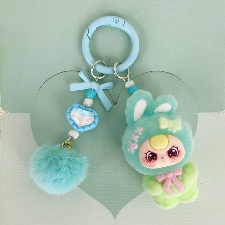 Flocked Doll Backpack Charm – Cute Standing Figure Keychain