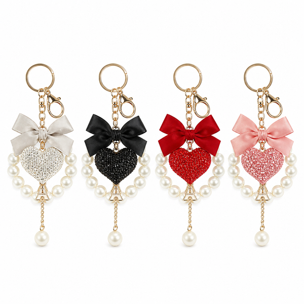 Pearl Heart Bow Keychain – Elegant Crown Bag Charm