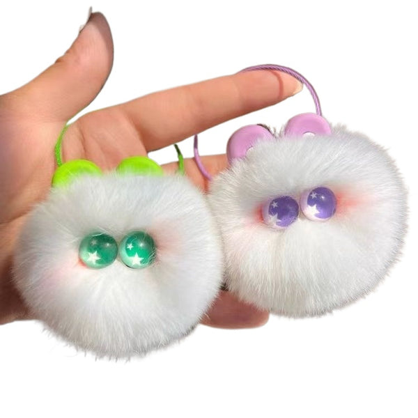 Fluffy Cat Pom Pom Keychain – Cute Star-Eye Bag Charm