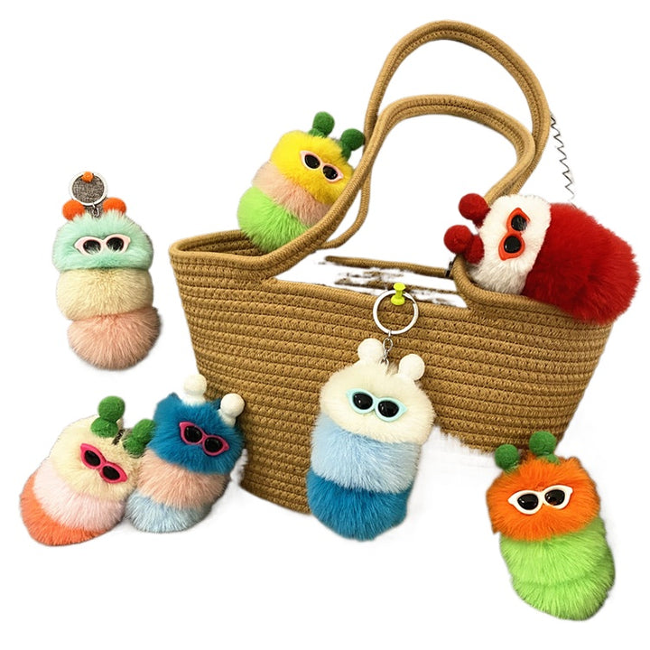Colorful Caterpillar Plush Keychain – Cute Bag Charm