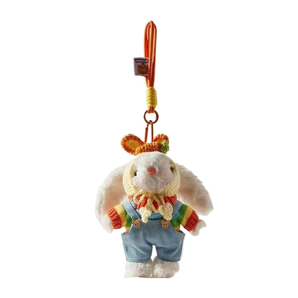 Plush Lop-Eared Bunny Bag Charm – Cute Carrot Rabbit Keychain
