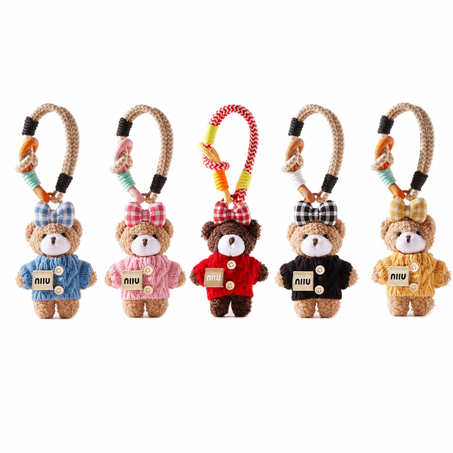 Sweater Bear Bag Charm – Cute Plush Keychain with Wrist Strap