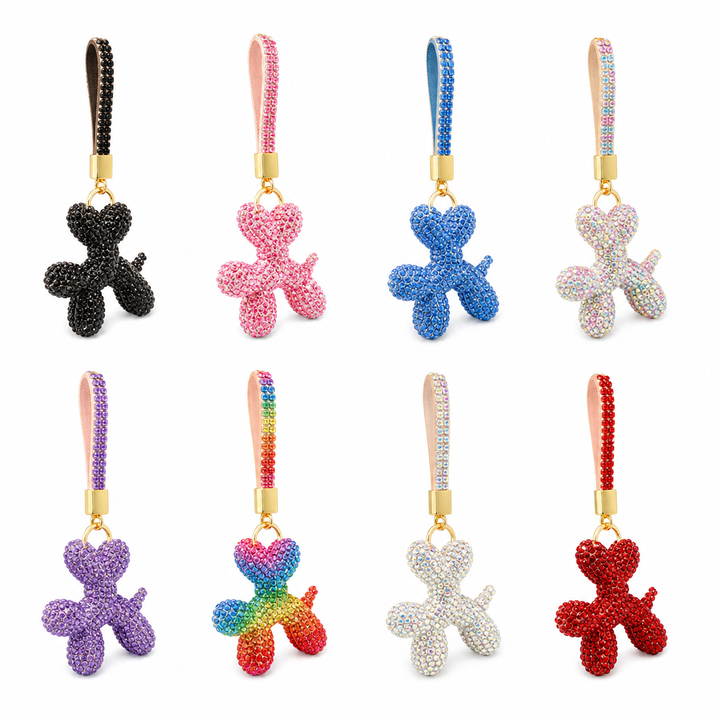 Rhinestone Balloon Dog Keychain – Sparkly Bag Charm